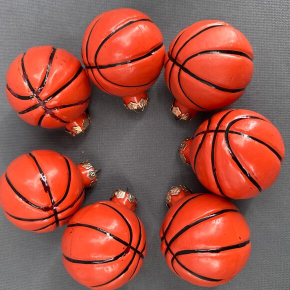 VTG Glass Basketball Christmas Ornaments Set 7 Sporty Athlete Team Player Y2K - Picture 1 of 16